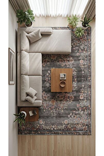 KREASYON HALI Floria FL002 Çok Renkli Uzun Ömürlü Yumuşak Dokulu Oturma Odası...