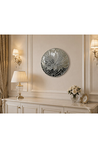 Zeda by Es Gümüş Lotus Duvar Panosu – Epoksi Parlak Dokulu Dekoratif Tablo 40 cm