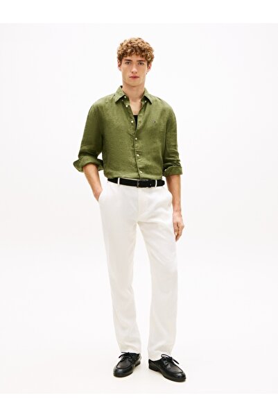 Tommy Hilfiger PIGMENT DYED LI SOLID RF SHIRT Erkek Yeşil Gömlek - MW0MW41530