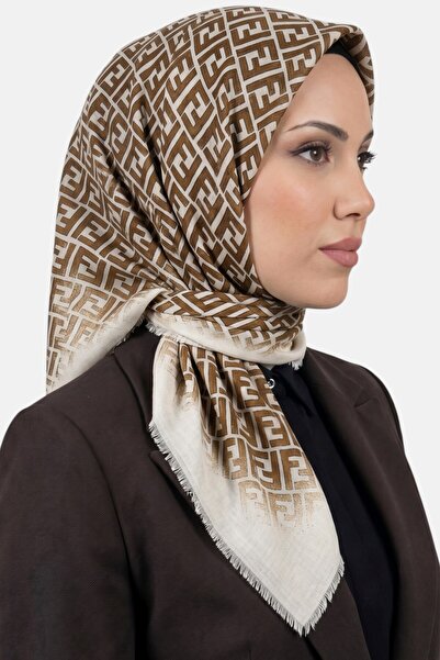 hadiora Women's White Mustard F Patterned Flared Scarf