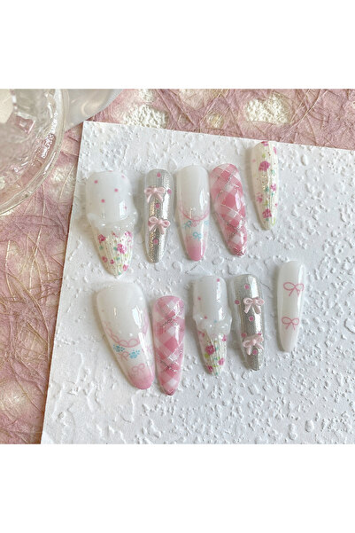 Choice SJ0090-S 10 pieces of hand pressed long pointed oval nails, beautiful ...