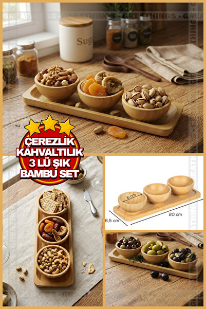 Greathings 3-Piece Snack and Breakfast Bamboo Set with Presentation Tray 6cm