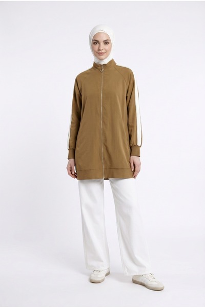 Armine Trend Taş Şerit li Modal Kumaş Fermuarlı Basic Tunik
