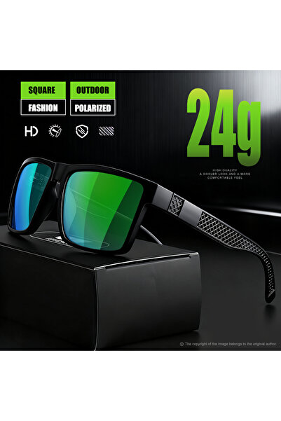 Choice5 C6 Green Retro Stripe Square Polarized Sunglasses Large Frame Black M...
