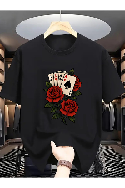 NOURAM Men's Poker-Themed T-Shirt with Card Suits Print (Hearts/Clubs/Diamond...