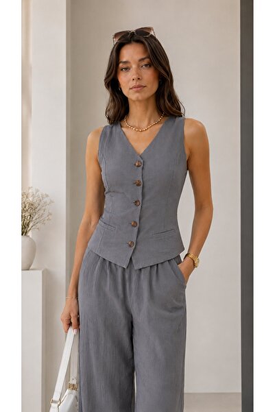 BELISTIL Women's Vest Double Set Wide Leg Palazzo Pants Summer Stylish Set