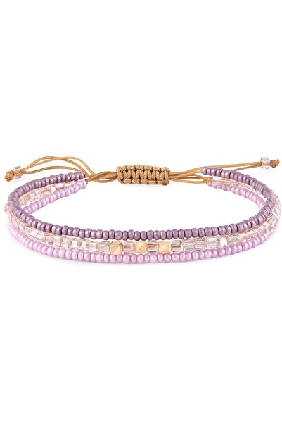 MINZA Lavender Pure 18K Gold, Crystal Beaded Bracelet for Women, Handmade Gol...
