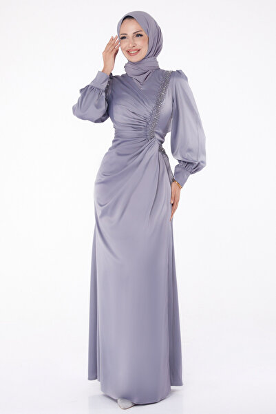 TOFİSA Stone Evening Dress Anthracite - 26195