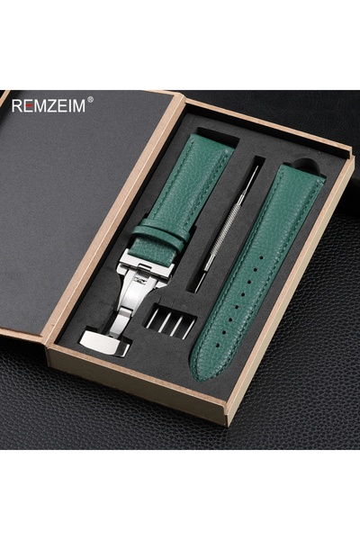 Choice22 20mm green Litchi Pattern Design Leather Wrist Band 18mm 20mm 22mm M...