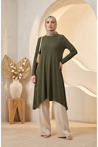 sefamerve Bürümcük Fabric Asymmetrical Cut Long Tunic 0562-03 Khaki