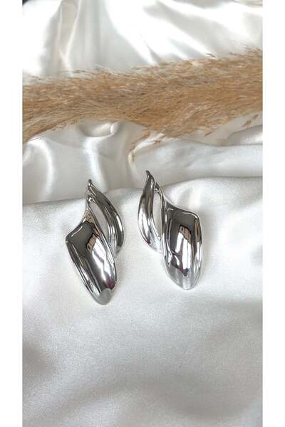 Eylülün Takısı Women's Silver Color Asymmetrical Leaf Model Earrings