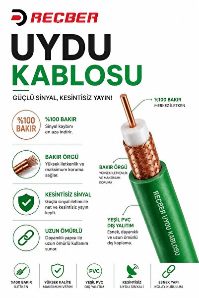 REÇBER FULL BAKIR UYDU KABLOSU YEŞİL PVC