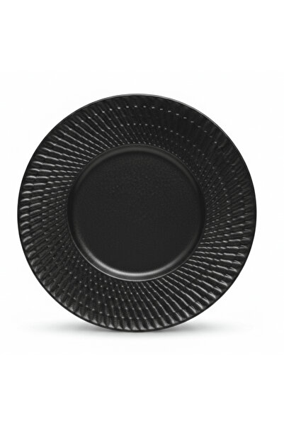AKDC Black Ceramic Round Charger Plate with Embossed Radial Rim – 8.5 Inch