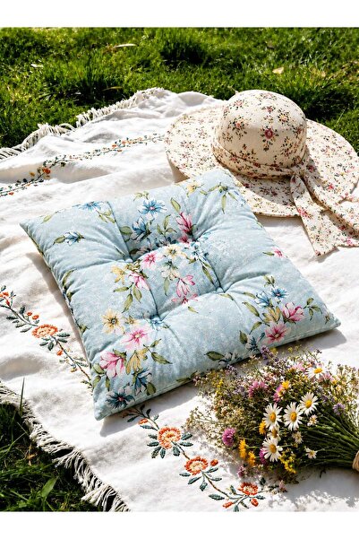 TEKSMODA HER MODA ONDA ÇİÇEK DESENLİ POFİDİK SANDALYE VE YER MİNDERİ BAĞCIKLI...