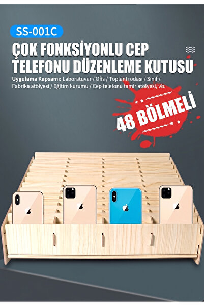 PİYATECH 48 Compartments Wooden Mobile Phone Storage Box Desktop Organizer - ...