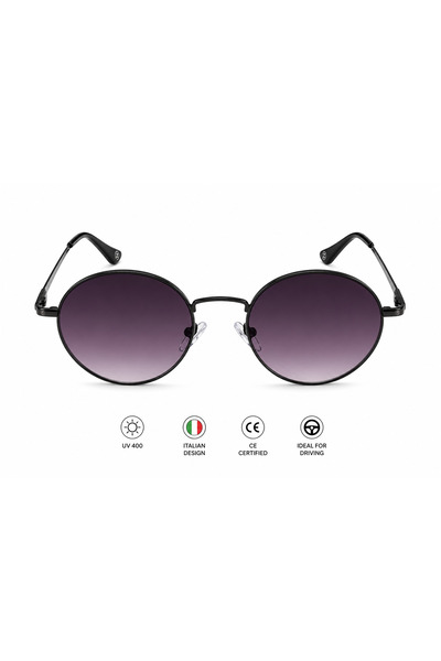 OEM Zallmorra Noir Round – Ochelari de Soare UV400, Ramă Neagră Metalică, Len...