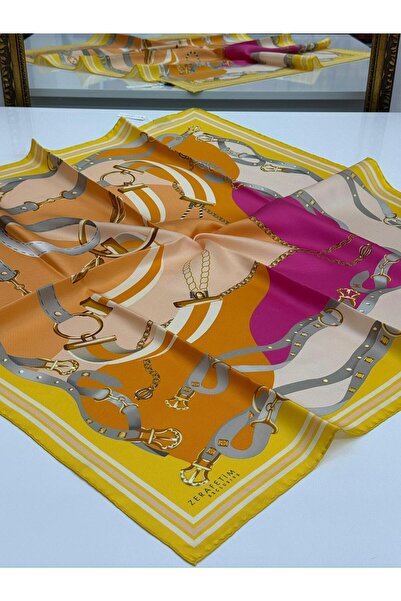 Zerafetim Exclusive Twill Silk Scarf Yellow, Orange, Engagement Pattern