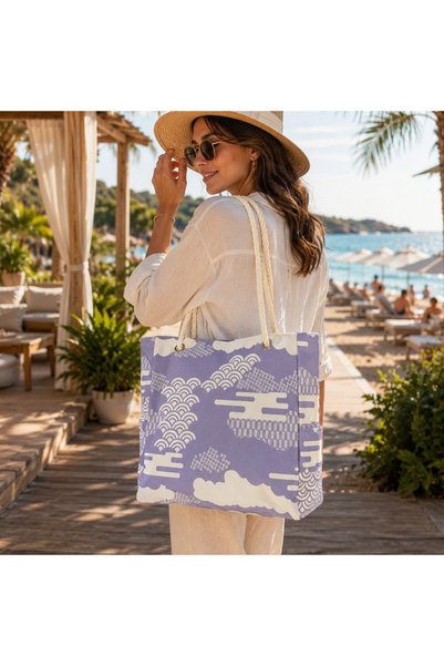 Kale Termos Large Size Naz Beach Bag, Women's Digital Printed Zippered Sea Bag