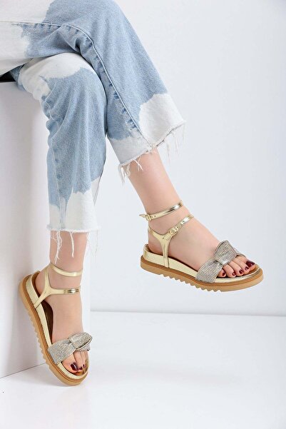 golden heel Ankle-Strap Wedge Sole Gold Sandals