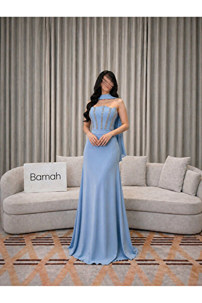 Bamah Soft Sky Blue (Baby Blue) Dress with Elegant Crystal Bustier