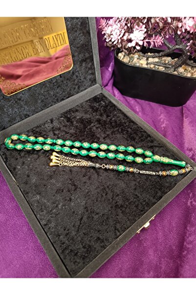 Yeşil Altın Parçacıklı Tesbih Golden Rosary Sertifikalı Hediye Kutulu