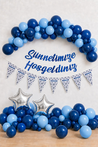 Baloncu Nene Welcome to Our Circumcision Decoration Set: Blue Balloon, Flag, ...