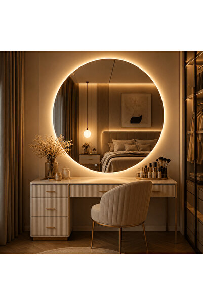 LedCorp Oglindă LED rotundă premium 90×90 cm, Iluminare de fundal, 3 tipuri d...