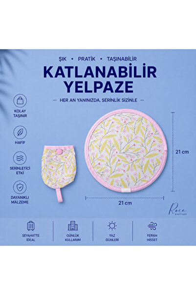 RoseCo00 Katlanabilir Kolay Taşınabilir Çıtçıtlı Yuvarlak Anahtarlık Yelpaze ...