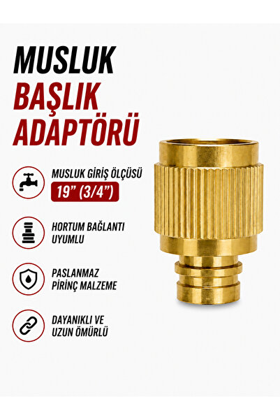 NO BRAND Musluk Başlık Adaptörü 19mm (3/4") Pirinç Hortum Bağlantı Aparatı Mu...