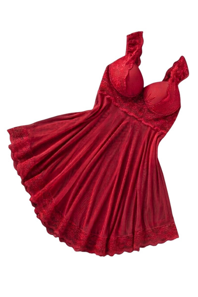 FWM Sensual Red Lace Babydoll Lingerie Dress – Ultra-Stretch, One Size Fits Most
