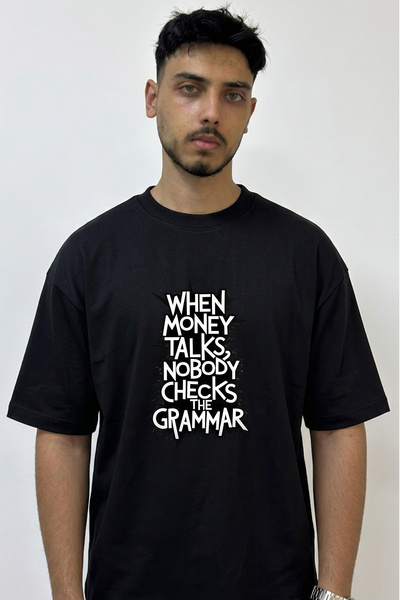 Anetos Para Slogan Design Printed Oversize Black T-Shirt