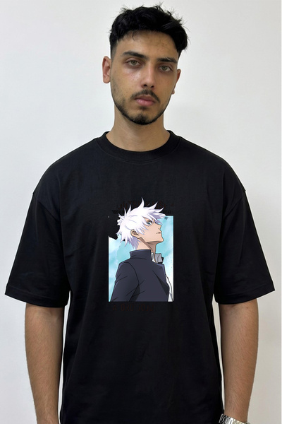 Anetos Gojo Satoru_83 Dizajn Štampana Oversize Crna Majica