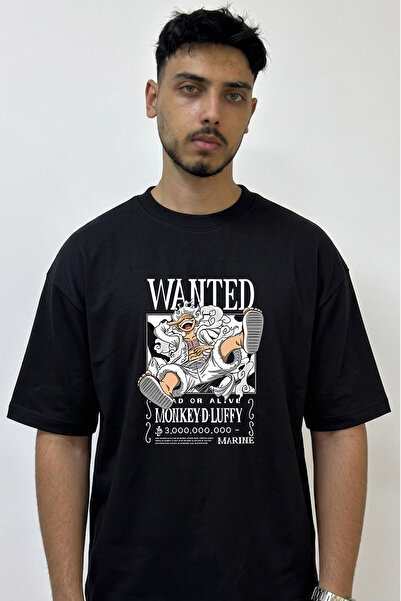 Anetos Luffy Gear 5 Design Printed Oversize Black T-Shirt