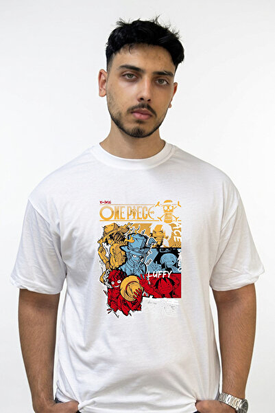 Anetos One Piece Design Printed Oversize White T-Shirt