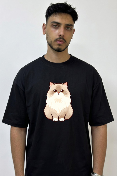 Anetos Crna majica sa nadimkom "Fluffy Cat Design" u velikom izgledu