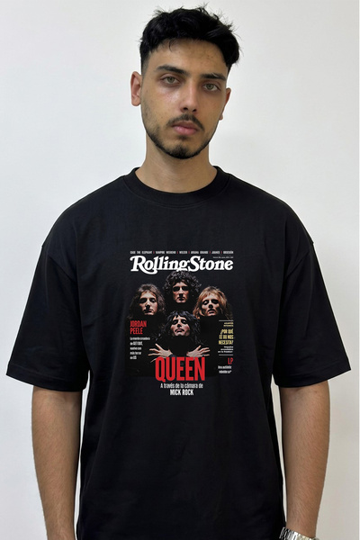 Anetos Queen Design Printed Oversize Black T-Shirt