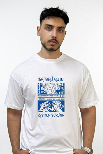 Anetos Gojo Sukuna Design Printed Oversize White T-Shirt
