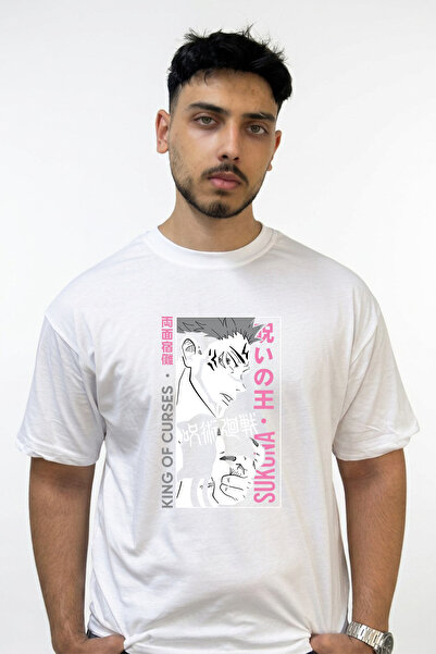 Anetos Sukuna Jujutsu Kaisen Design Printed Oversize White T-Shirt