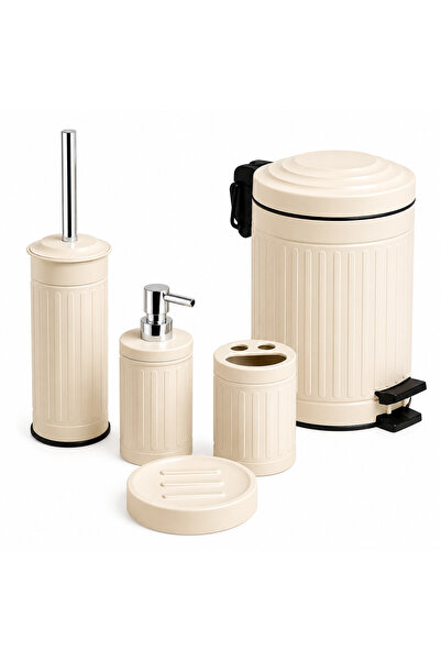 Aşkana En Model, 5 Piece Retro Metal Bathroom Set, 5 Lt Large Trash Can, Toil...
