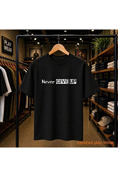 playwear Μπλουζάκι με στάμπα "Never Give Up", 100% βαμβακερό, υπερμεγέθες, με...