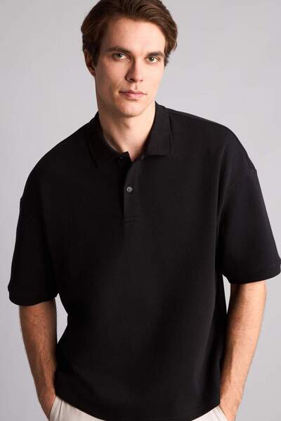 DeFacto Cotton Boxy Fit Short Sleeve Polo T-Shirt I0363Ax26Sm