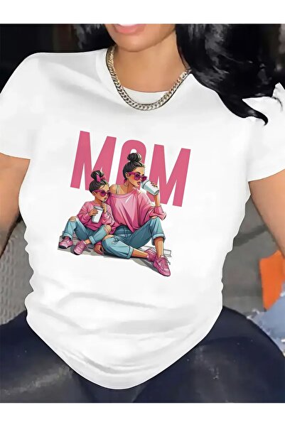 NOURAM تي شيرت قطني بأكمام قصيرة بتصميم مشهد الأم والابنة في غرفة المعيشة، مت...