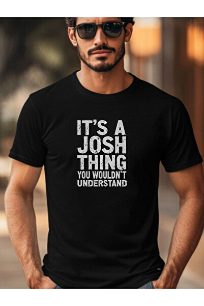 NOURAM Men's Black Cotton Graphic Oversize T-shirt with It S a Josh Thing You...
