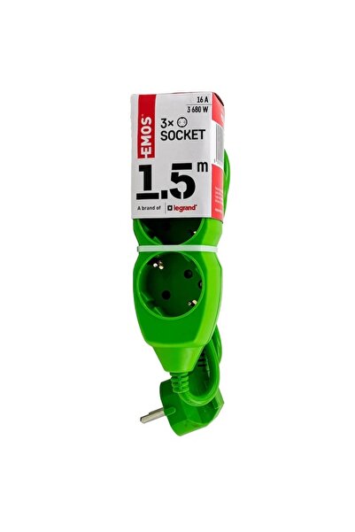 OEM Prelungitor 3 prize schuko, 1.5 metri, protectie copii, Verde, Emos