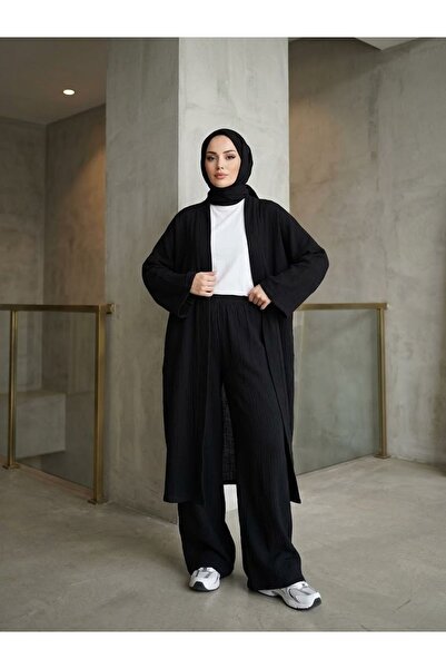 Foremia Long Cardigan Trouser Suit-Black