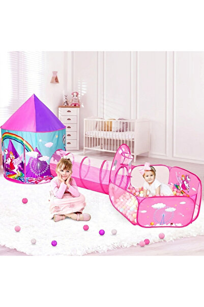 MJ TOYS Unicorn Çocuk Oyun Çadırı, 3'ü Bir Arada, Top Havuzu, Oyun Çadırı, Oy...