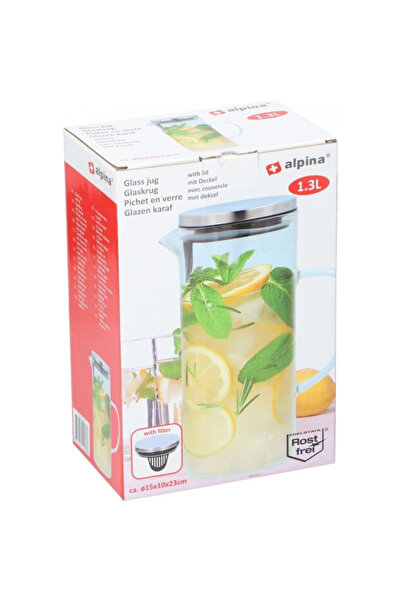 Alpina Carafă de apă cu capac și filtru, pentru ceai, Alpina, 1.3 L.