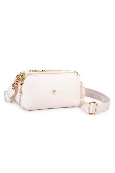 Nas Bag Mini Boy Kadın 3 Gözlü Çapraz Çanta (en 18 cm ;boy 11 cm ) Krem Victoria
