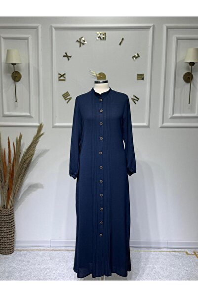 ModaMinar Women's New Season Ayrobin Fabric Buttoned Dress with Elastic Sleeves