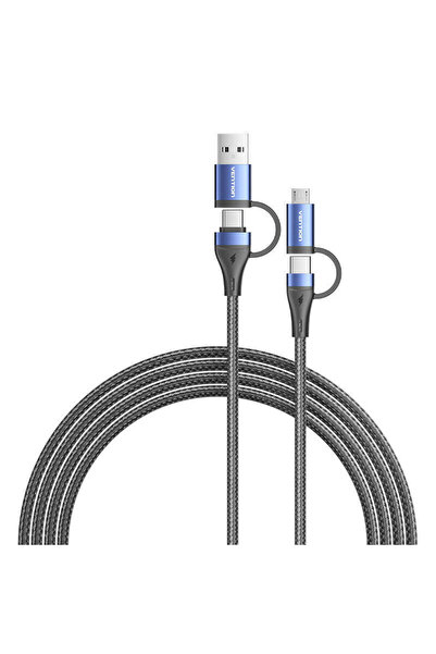 Vention Πλεγμένο Καλώδιο USB 4 σε 1 USB 2.0 σε Type-C / micro USB 3A Μαύρο 1μ...